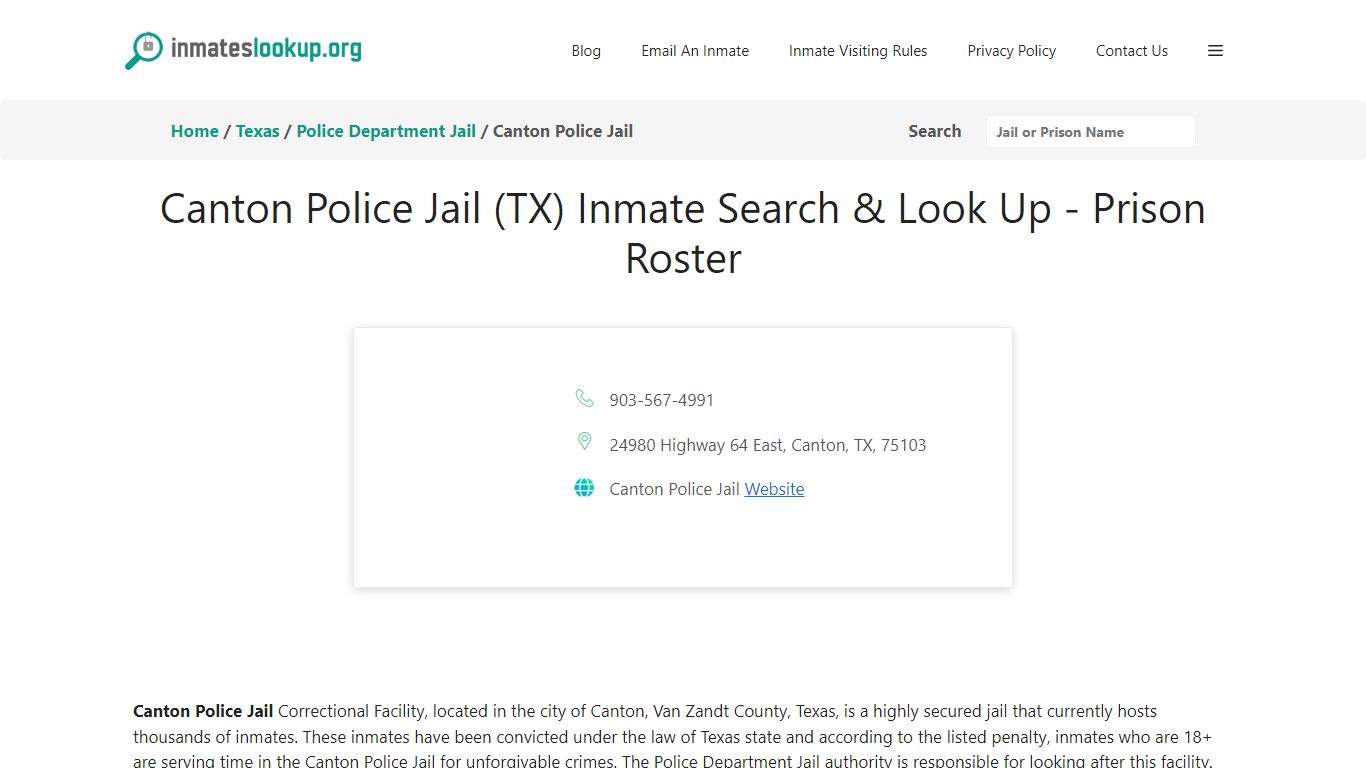 Canton Police Jail (TX) Inmate Search & Look Up - Prison Roster