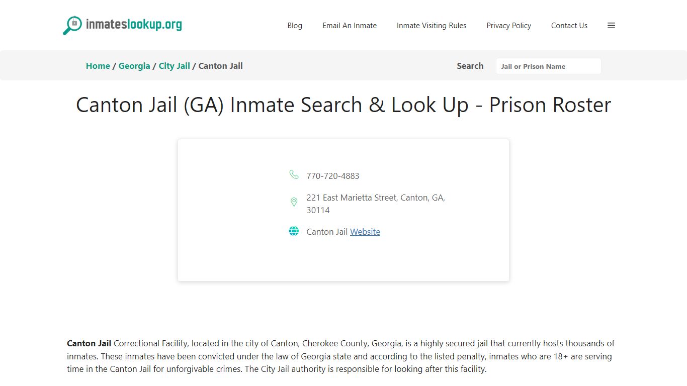 Canton Jail (GA) Inmate Search & Look Up - Prison Roster